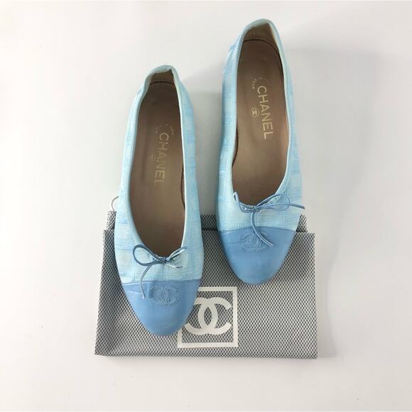 Chanel CC Logo Bow Cap Toe Ballerina Flats 38.5 - Picture 2 of 6